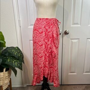 Universal Thread Women’s Wrap Maxi Skirt Red Paisley Floral Ruffled Size XS